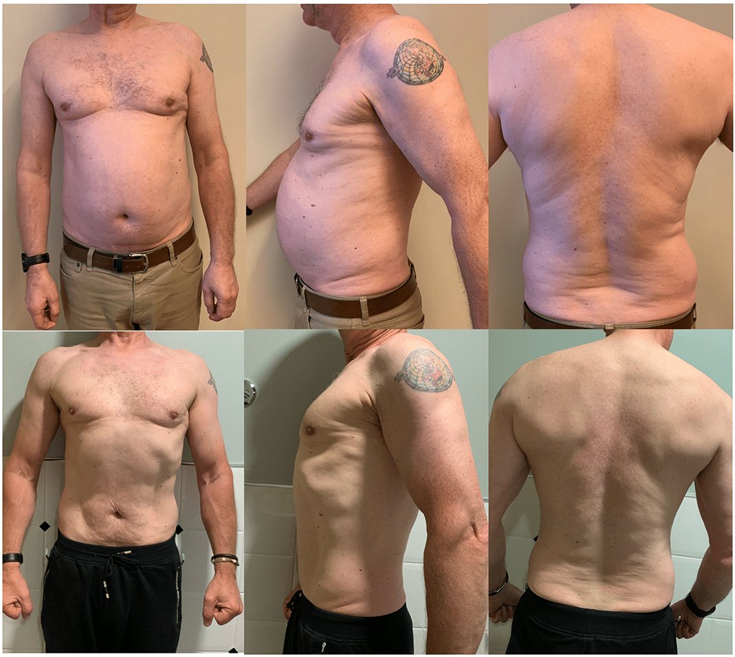 Kev Martin before and after 12-week fat-loss transformation with Pete Gawtry