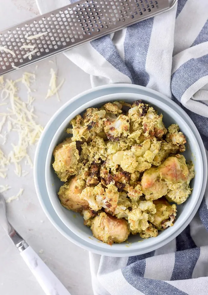 Chicken Pesto Cauliflower Casserole — keto recipe
