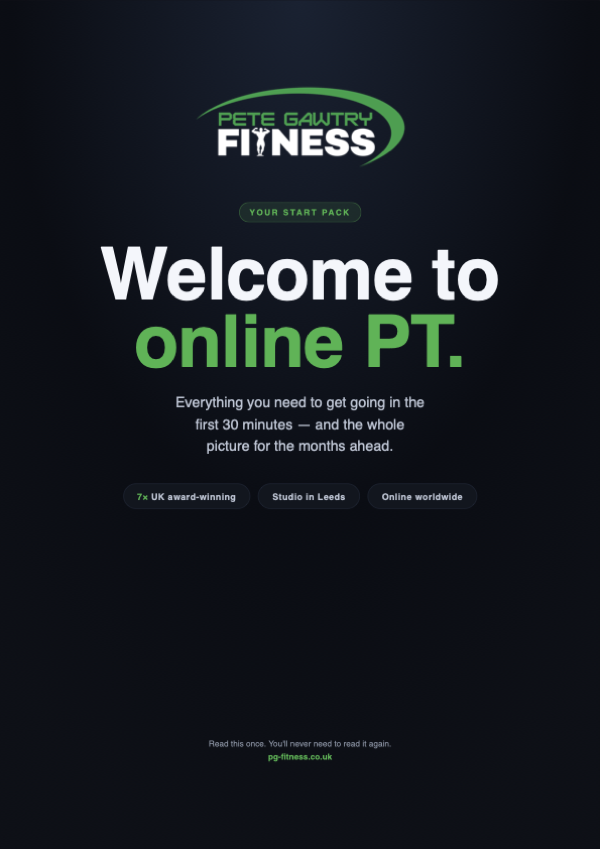 The Online PT Start Pack — Pete Gawtry Fitness onboarding guide cover