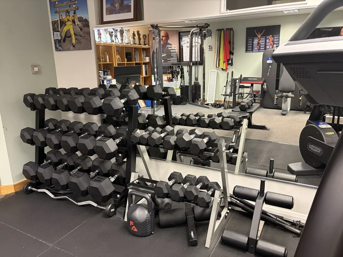 Full range of dumbbells in the studio