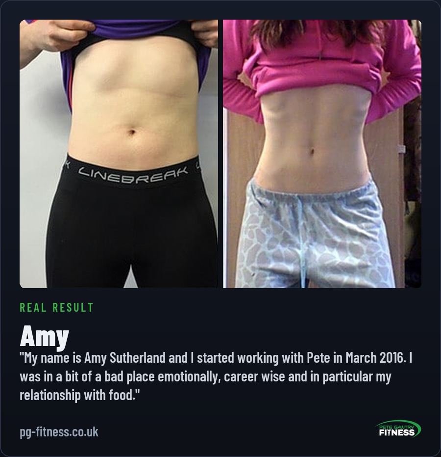 Amy before and after transformation with Pete Gawtry, award-winning Leeds personal trainer