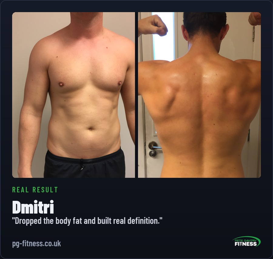 Dmitri before and after transformation with Pete Gawtry, award-winning Leeds personal trainer