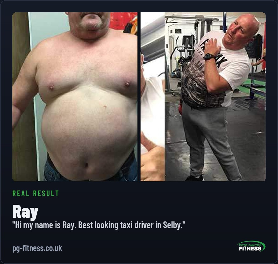 Ray before and after transformation with Pete Gawtry, award-winning Leeds personal trainer