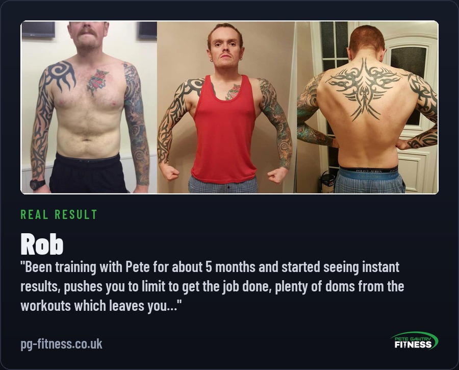 Rob before and after transformation with Pete Gawtry, award-winning Leeds personal trainer