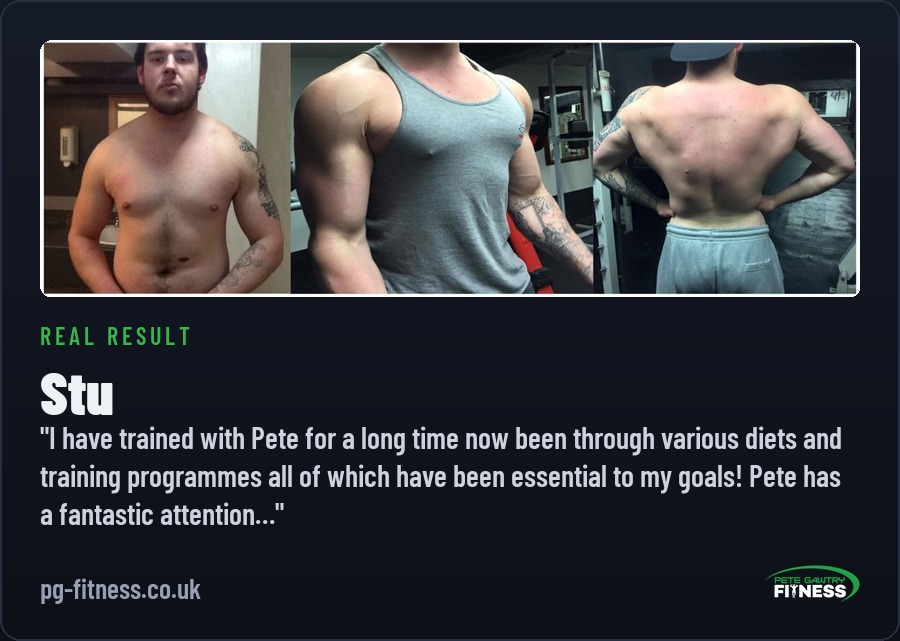 Stu before and after transformation with Pete Gawtry, award-winning Leeds personal trainer