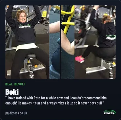Beki before and after transformation with Pete Gawtry, award-winning Leeds personal trainer
