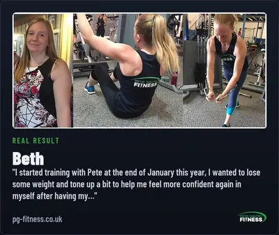 Beth — real before and after transformation with Pete Gawtry, award-winning Leeds personal trainer