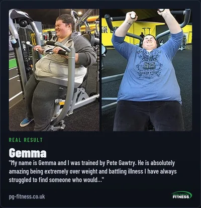 Gemma before and after transformation with Pete Gawtry, award-winning Leeds personal trainer