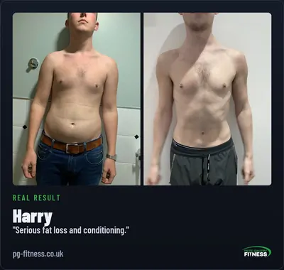 Harry before and after transformation with Pete Gawtry, award-winning Leeds personal trainer
