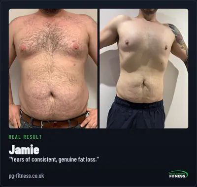 Jamie before and after transformation with Pete Gawtry, award-winning Leeds personal trainer