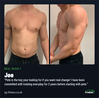 Joe before and after transformation with Pete Gawtry, award-winning Leeds personal trainer