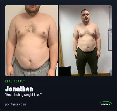 Jonathan before and after transformation with Pete Gawtry, award-winning Leeds personal trainer