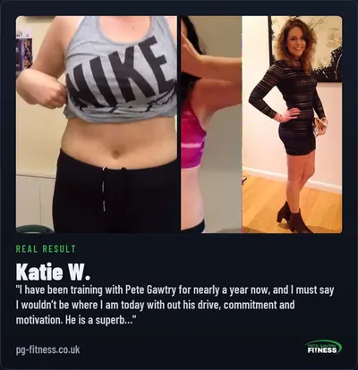 Katie W before and after transformation with Pete Gawtry, award-winning Leeds personal trainer