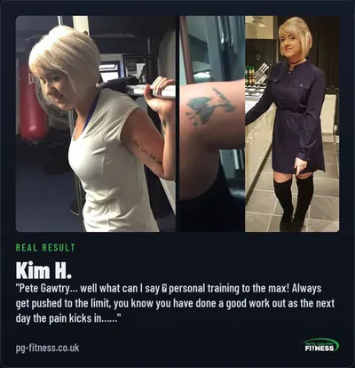 Kim H before and after transformation with Pete Gawtry, award-winning Leeds personal trainer