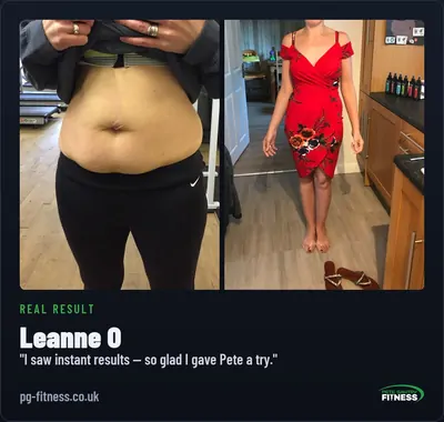 Leanne O before and after transformation with Pete Gawtry, award-winning Leeds personal trainer