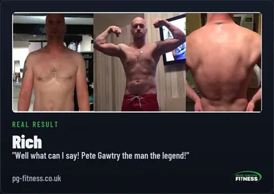 Rich before and after transformation with Pete Gawtry, award-winning Leeds personal trainer