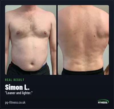 Simon L before and after transformation with Pete Gawtry, award-winning Leeds personal trainer