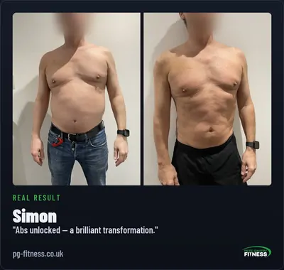 Simon before and after transformation with Pete Gawtry, award-winning Leeds personal trainer