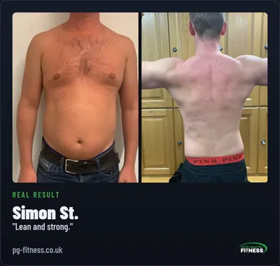 Simon St before and after transformation with Pete Gawtry, award-winning Leeds personal trainer