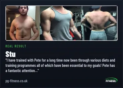 Stu before and after transformation with Pete Gawtry, award-winning Leeds personal trainer