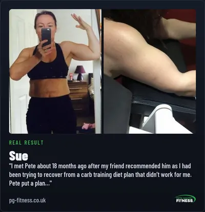 Sue before and after transformation with Pete Gawtry, award-winning Leeds personal trainer