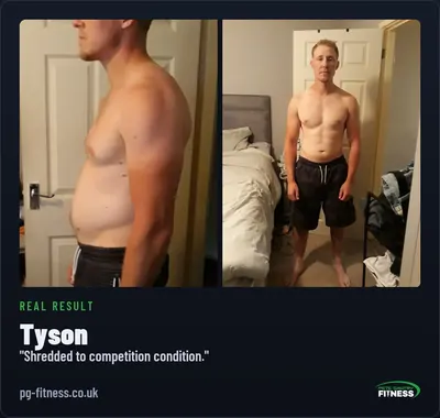 Tyson before and after transformation with Pete Gawtry, award-winning Leeds personal trainer