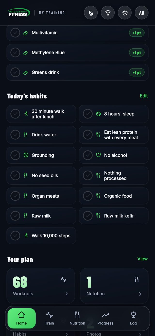 The Pete Gawtry Fitness app, your team's daily training and habits