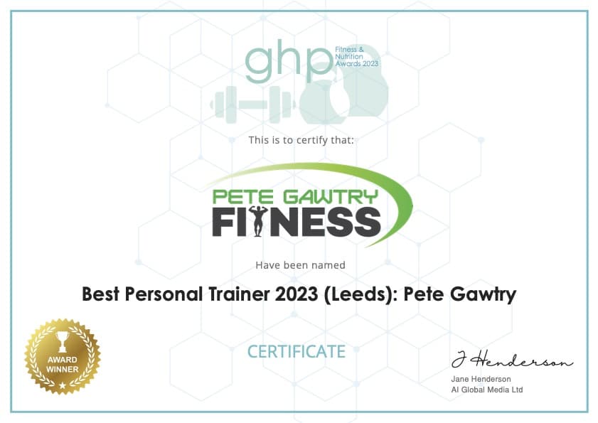 Best Personal Trainer 2023 Leeds — GHP Fitness & Nutrition Awards certificate